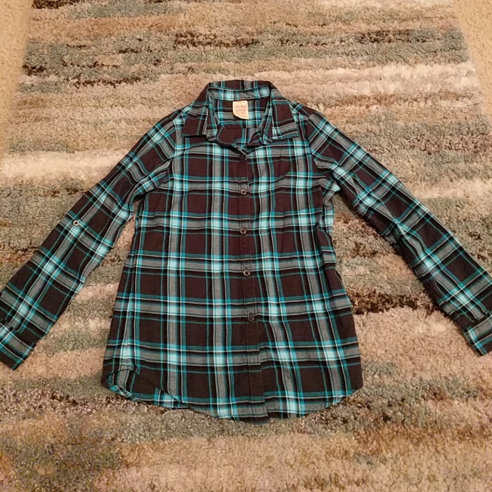 Beautiful Teal Blue and Gray Plaid Button-up!